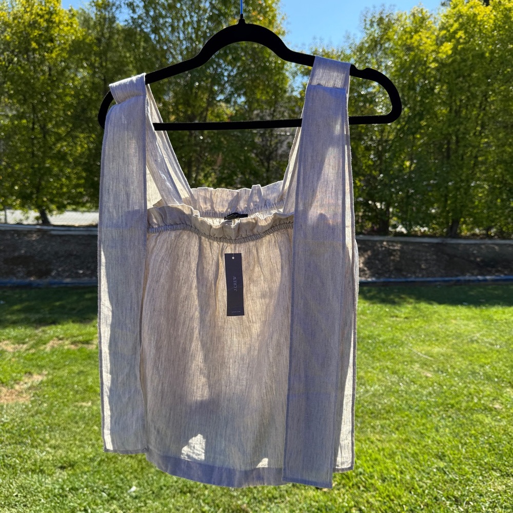 J. Crew Smocked Tan and Cream Tank Top #109